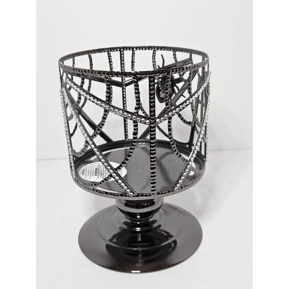 Bath & Body Works Gem Spider Pedestal 3 Wick Candle Holder Halloween Spiderweb
